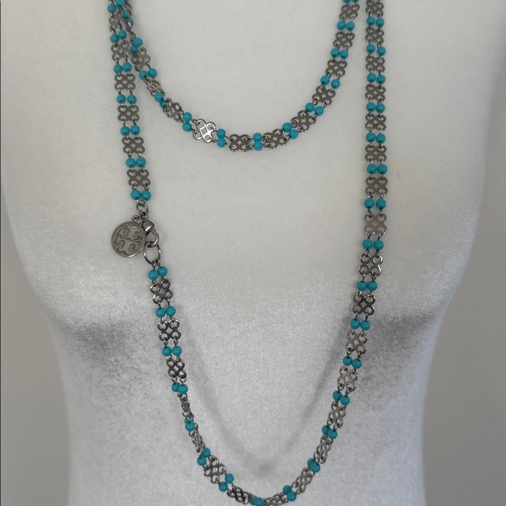 Tory Burch Turquoise and Silver Floral Necklace